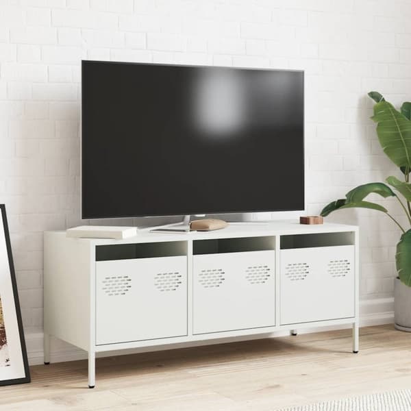 vidaXL TV-benk hvit 101,5x39x43,5 cm kaldvalset stål