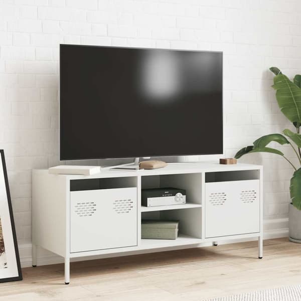 vidaXL TV-benk hvit 101,5x39x43,5 cm kaldvalset stål