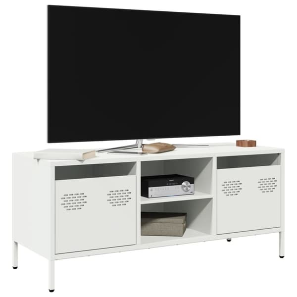 vidaXL TV-benk hvit 101,5x39x43,5 cm kaldvalset stål