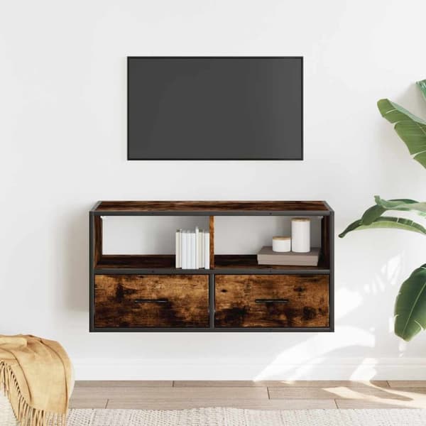 vidaXL TV-benk røkt eik 80x31x39,5 cm konstruert tre og metall