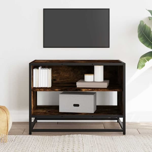 vidaXL tv-bord 61x40x46 cm konstrueret træ metal røget egetræsfarve