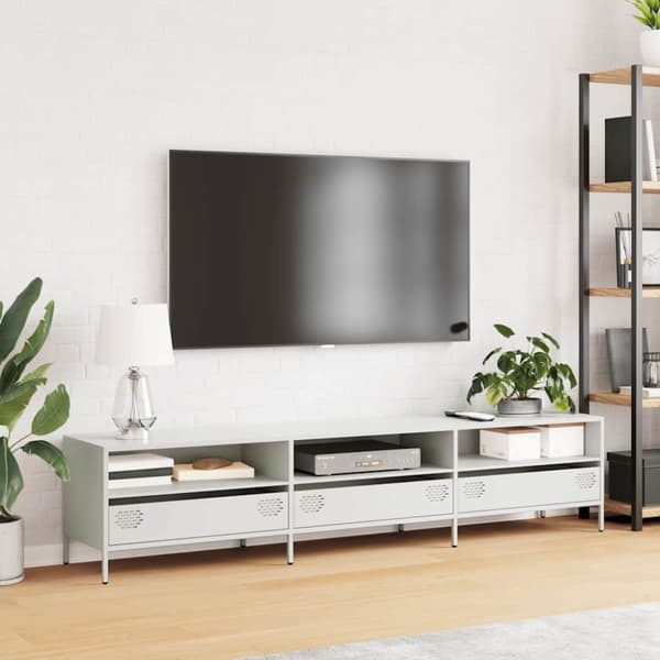 vidaXL TV-benk hvit 202x39x43,5 cm kaldvalset stål