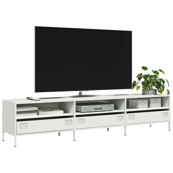 vidaXL TV-benk hvit 202x39x43,5 cm kaldvalset stål