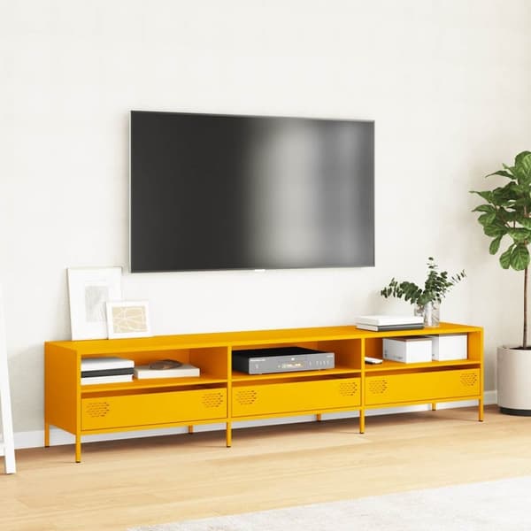 vidaXL TV-benk sennepsgul 202x39x43,5 cm kaldvalset stål