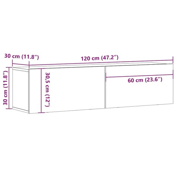 vidaXL Vegghengt TV-benk artisan eik 120x30x30 cm konstruert tre