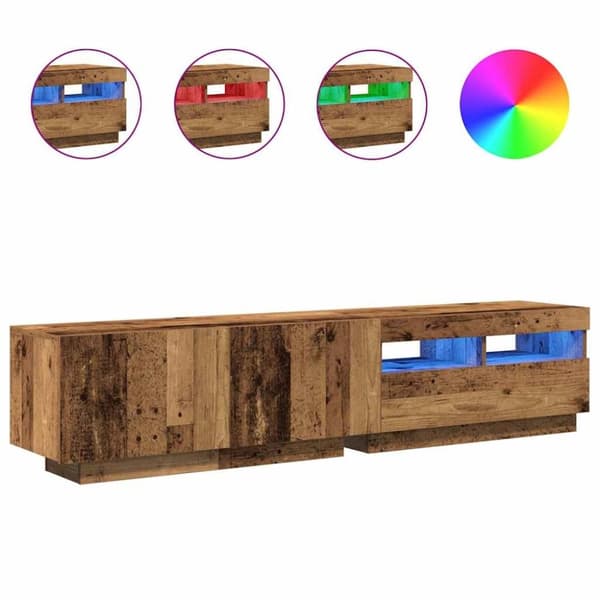 vidaXL TV-benk med LED-lys gammelt tre 180x35x40 cm konstruert tre