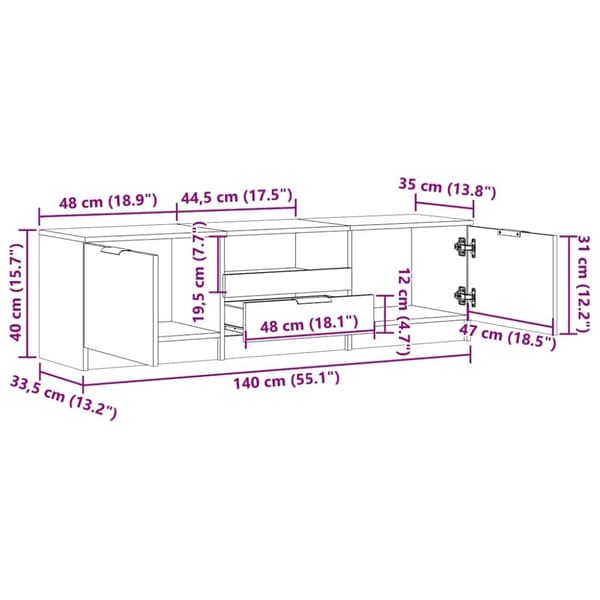 vidaXL TV-benk artisan eik 140x35x40 cm konstruert tre