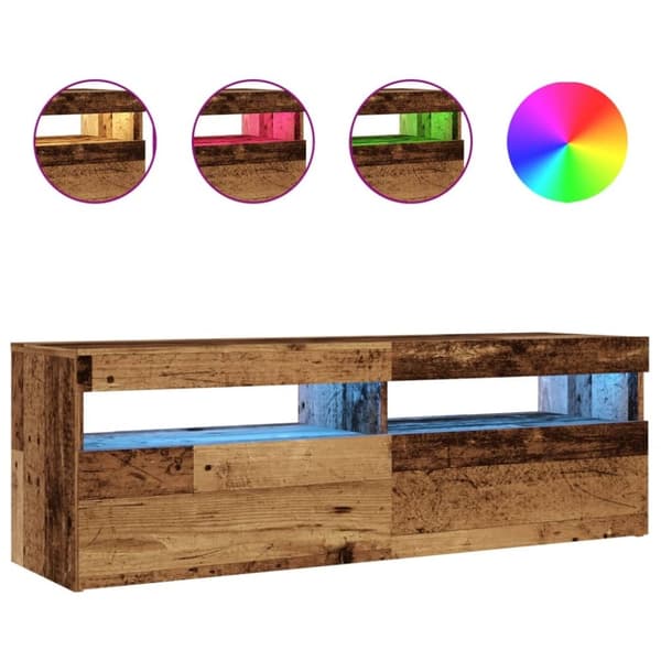 vidaXL TV-benk med LED-lys gammelt tre 120x35x40 cm konstruert tre