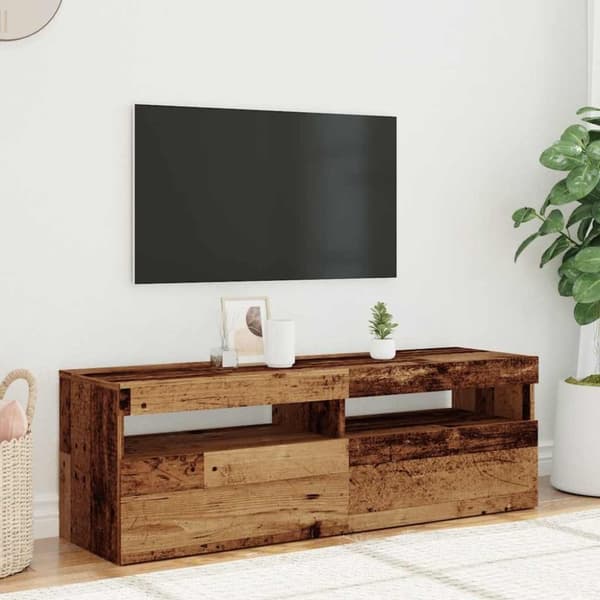 vidaXL TV-benk med LED-lys gammelt tre 120x35x40 cm konstruert tre