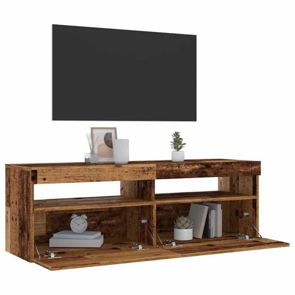 vidaXL TV-benk med LED-lys gammelt tre 120x35x40 cm konstruert tre