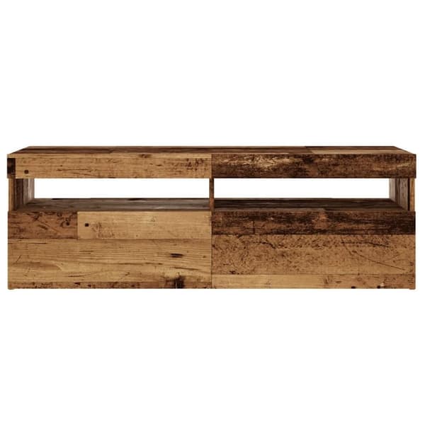 vidaXL TV-benk med LED-lys gammelt tre 120x35x40 cm konstruert tre