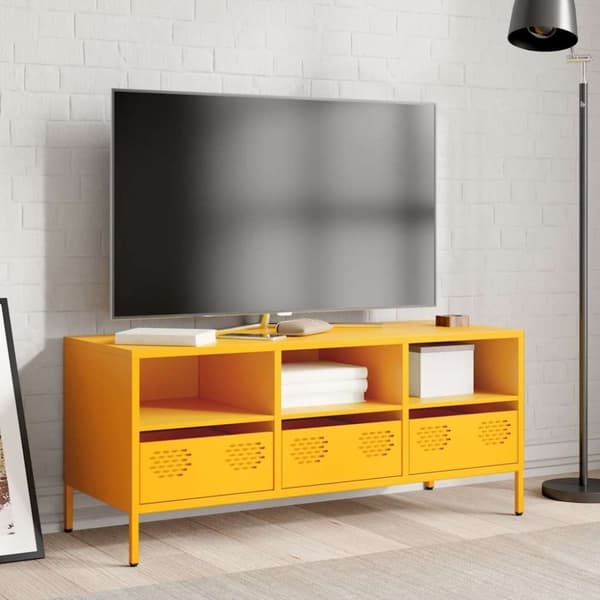 vidaXL TV-taso sinapinkeltainen 101,5x39x43,5 cm kylmävalssattu teräs