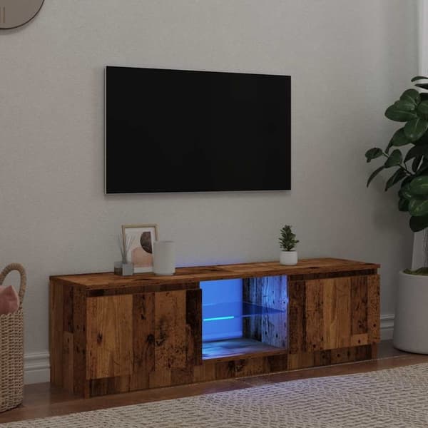 vidaXL tv-bord m. LED-lys 140x40x35,5 cm konstrueret træ antikt træ