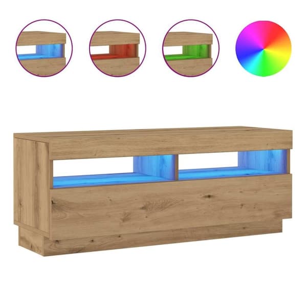 vidaXL tv-bord med LED-lys 100x35x40 cm konstrueret træ kunsteg