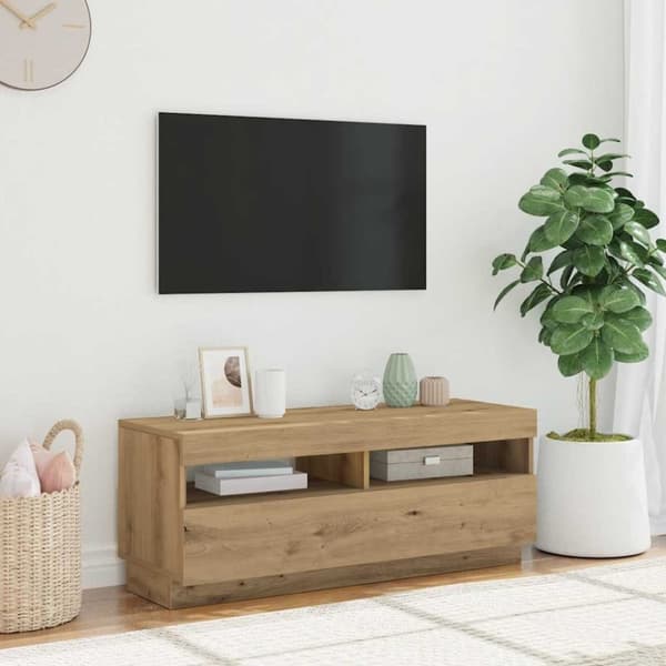 vidaXL tv-bord med LED-lys 100x35x40 cm konstrueret træ kunsteg