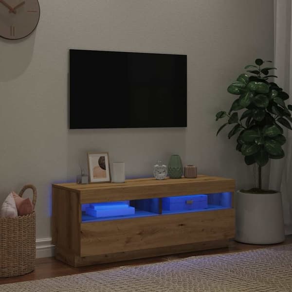 vidaXL tv-bord med LED-lys 100x35x40 cm konstrueret træ kunsteg