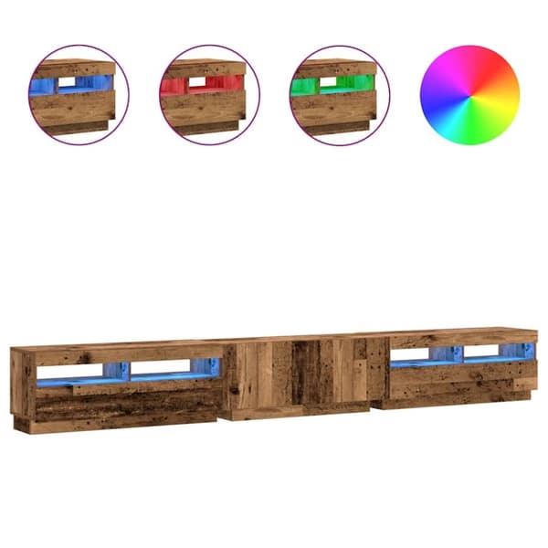 vidaXL tv-bord m. LED-lys 300x35x40 cm konstrueret træ antikt træ