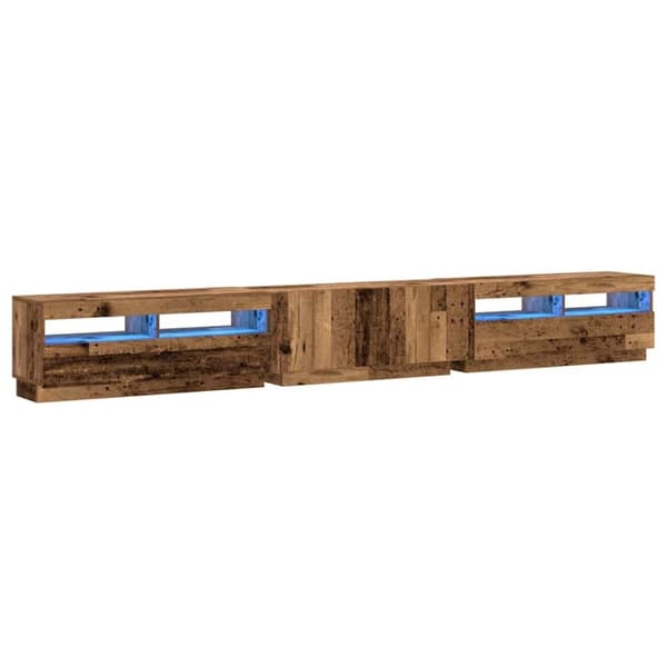 vidaXL tv-bord m. LED-lys 300x35x40 cm konstrueret træ antikt træ