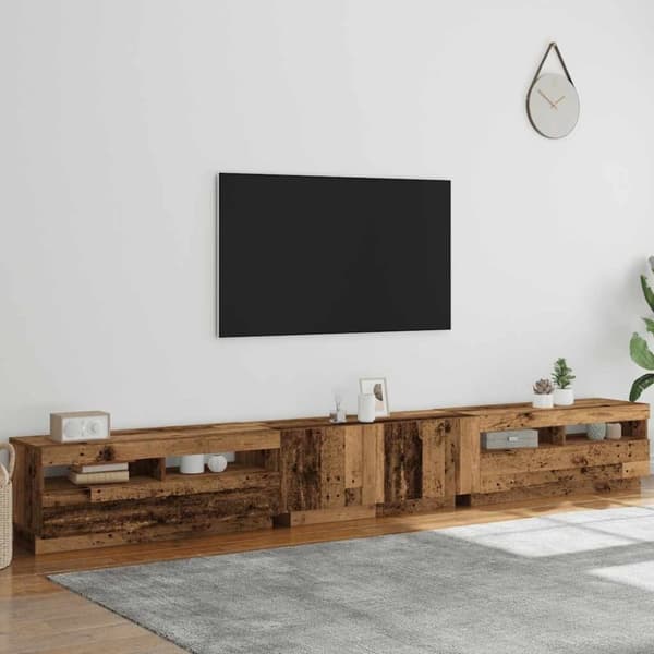 vidaXL tv-bord m. LED-lys 300x35x40 cm konstrueret træ antikt træ