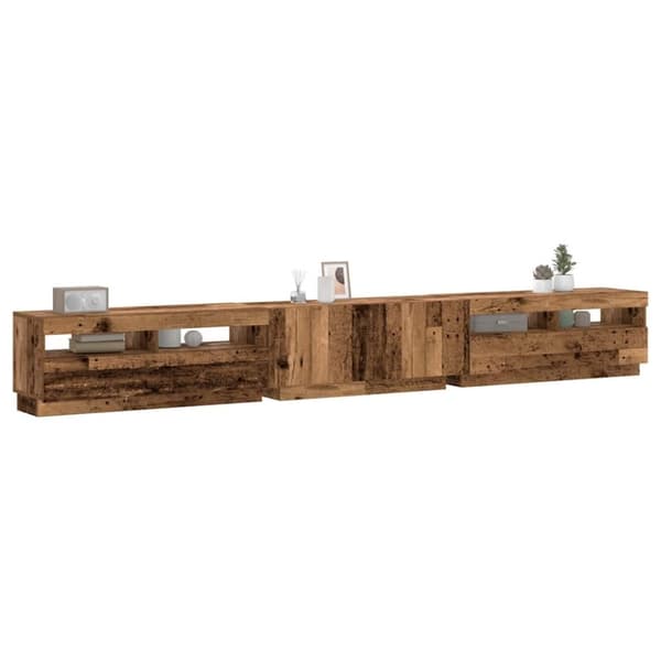 vidaXL tv-bord m. LED-lys 300x35x40 cm konstrueret træ antikt træ