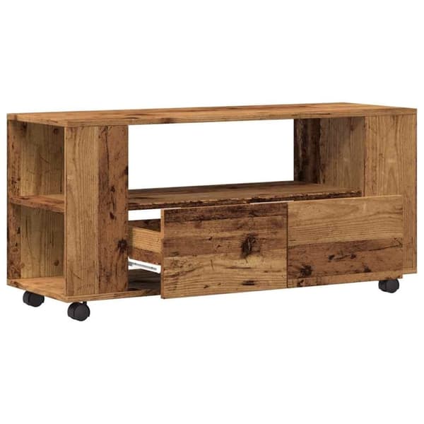 vidaXL TV-benk med hjul gammelt tre 102x34,5x43 cm konstruert tre