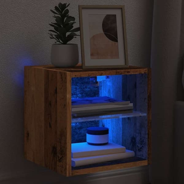 vidaXL TV-seinäkaappi LED-valoilla vanhaa puuta 30x28,5x30 cm