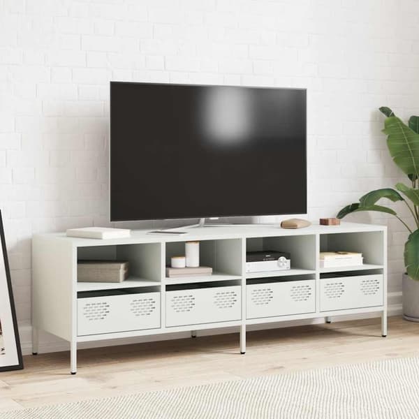 vidaXL TV-benk hvit 135x39x43,5 cm kaldvalset stål