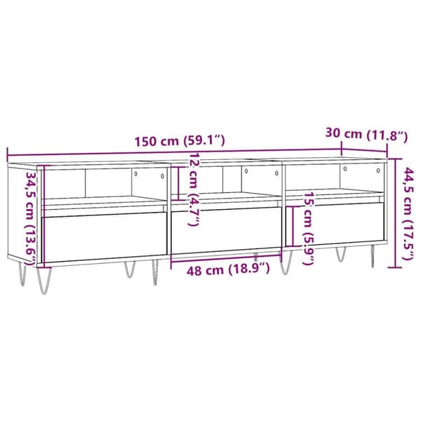 vidaXL TV-benk gammelt tre 150x30x44,5 cm konstruert tre