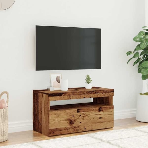 vidaXL tv-bord m. LED-lys 75x35x40 cm konstrueret træ antikt træ