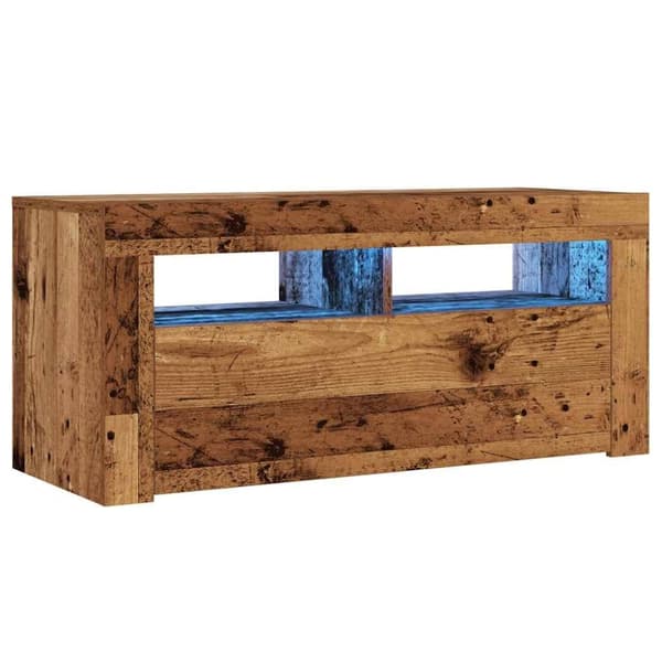vidaXL TV-benk med LED-lys gammelt tre 90x35x40 cm konstruert tre