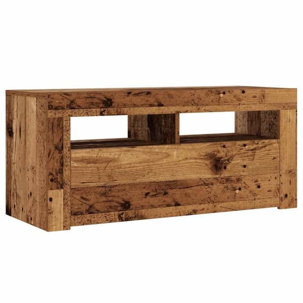 vidaXL TV-benk med LED-lys gammelt tre 90x35x40 cm konstruert tre