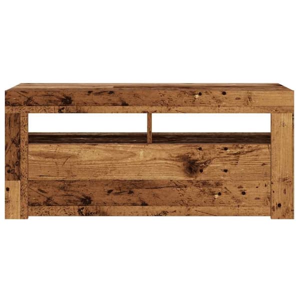 vidaXL TV-benk med LED-lys gammelt tre 90x35x40 cm konstruert tre