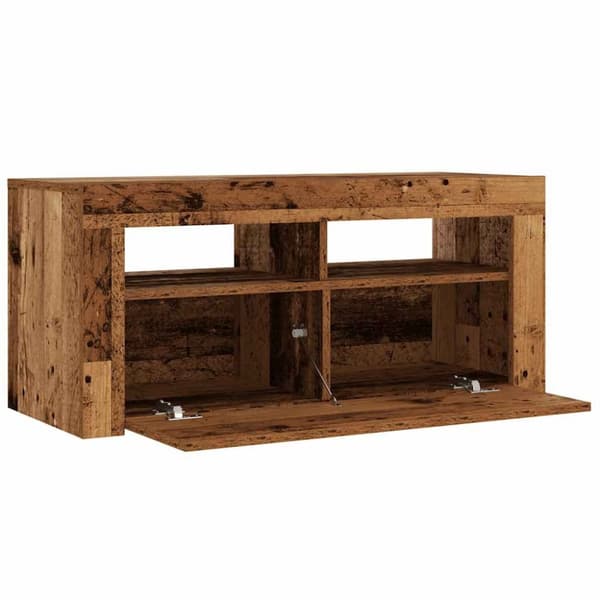 vidaXL TV-benk med LED-lys gammelt tre 90x35x40 cm konstruert tre