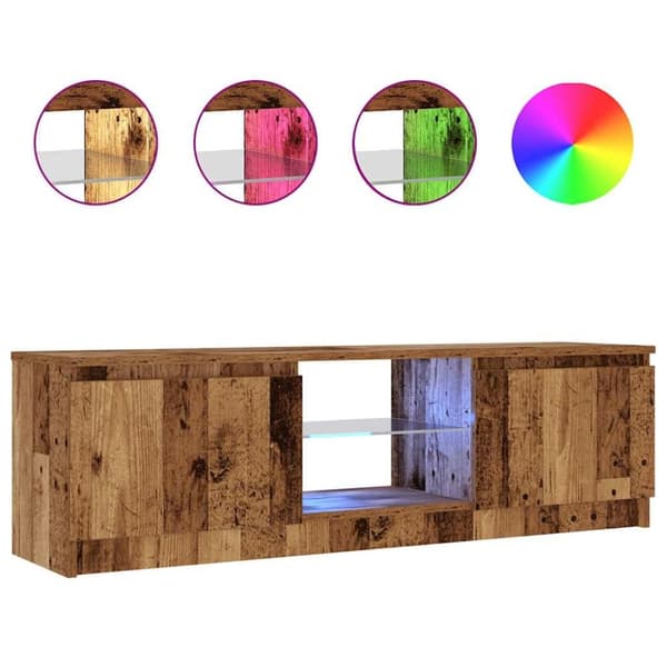 vidaXL TV-bänk med LED-lampor åldrat trä 120x30x36 cm konstruerat trä