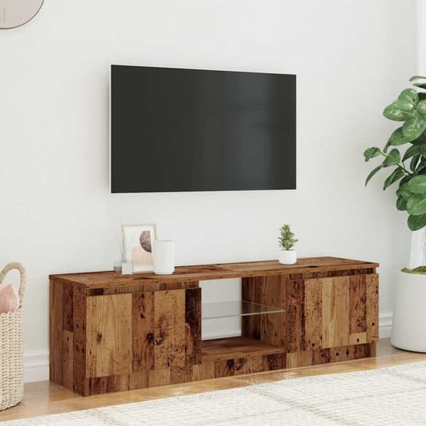 vidaXL TV-bänk med LED-lampor åldrat trä 120x30x36 cm konstruerat trä