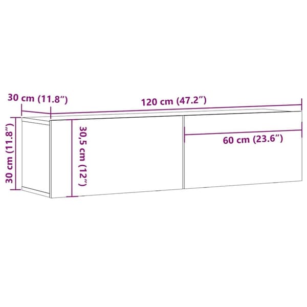 vidaXL Vegghengt TV-benk gammelt tre 120x30x30 cm konstruert tre