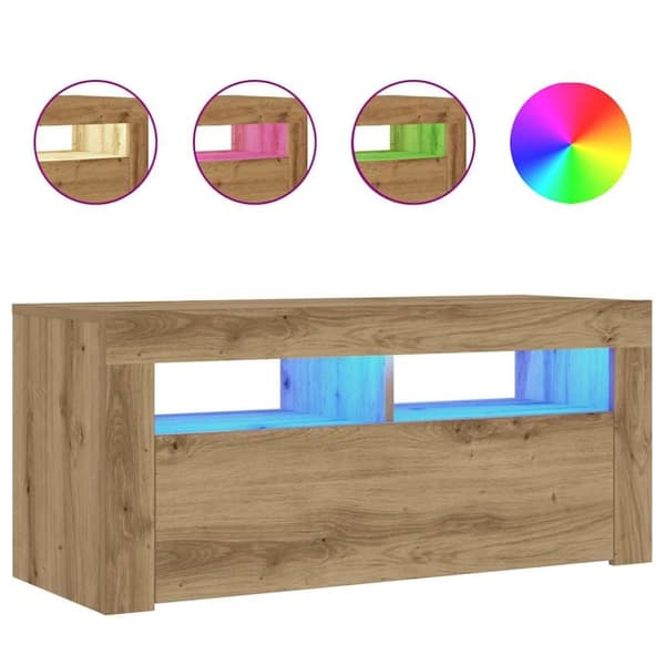 vidaXL TV-bänk med LED-lampor artisan ek 90x35x40 cm konstruerat trä