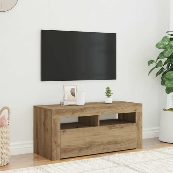 vidaXL TV-bänk med LED-lampor artisan ek 90x35x40 cm konstruerat trä