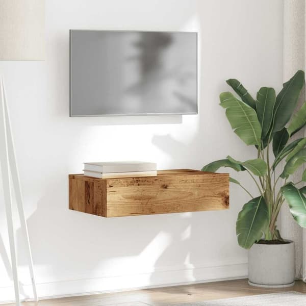 vidaXL tv-bord med LED-lys 60x35x15,5 cm antikt træ