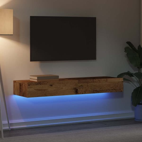 vidaXL tv-borde 2 stk. med LED-lys 60x35x15,5 cm antikt træ
