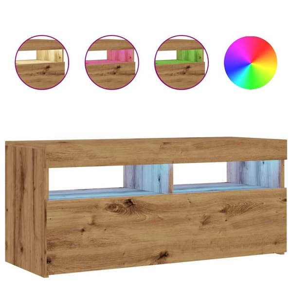 vidaXL TV-kaappi LED-valoilla käsityöläinen tammi 90x35x40 cm