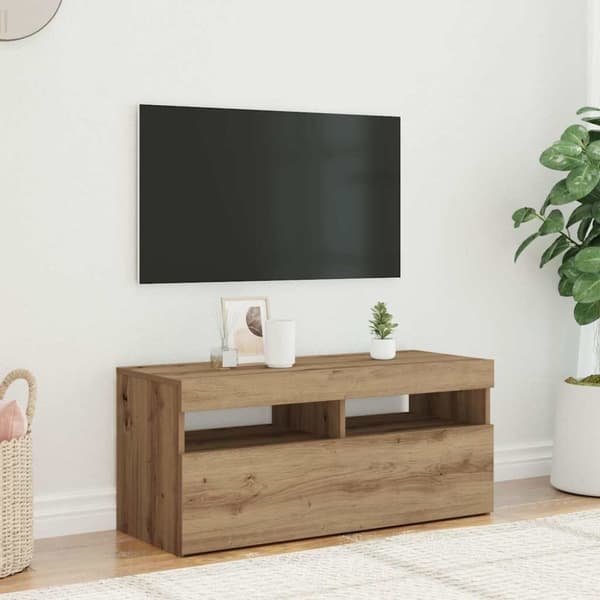 vidaXL TV-kaappi LED-valoilla käsityöläinen tammi 90x35x40 cm