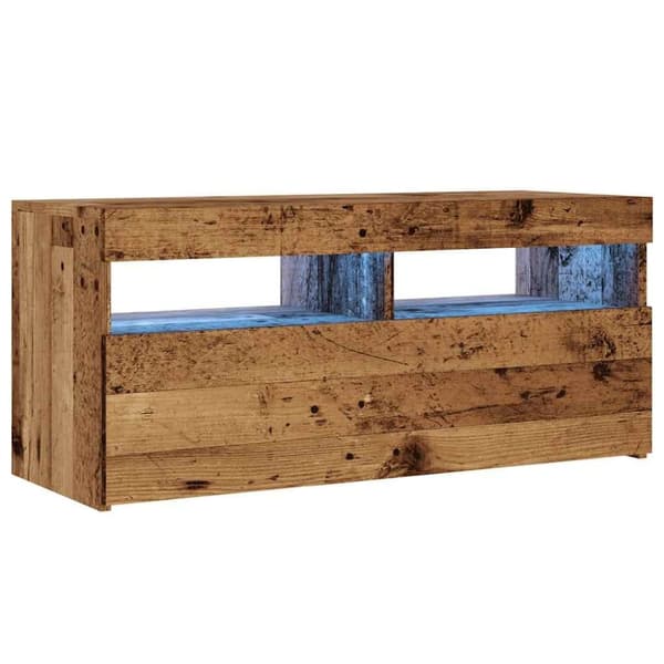 vidaXL TV-benk med LED-lys gammelt tre 90x35x40 cm konstruert tre