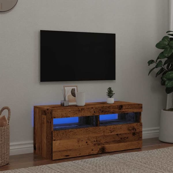 vidaXL TV-benk med LED-lys gammelt tre 90x35x40 cm konstruert tre