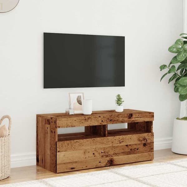vidaXL TV-benk med LED-lys gammelt tre 90x35x40 cm konstruert tre