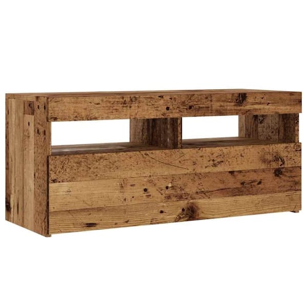 vidaXL TV-benk med LED-lys gammelt tre 90x35x40 cm konstruert tre