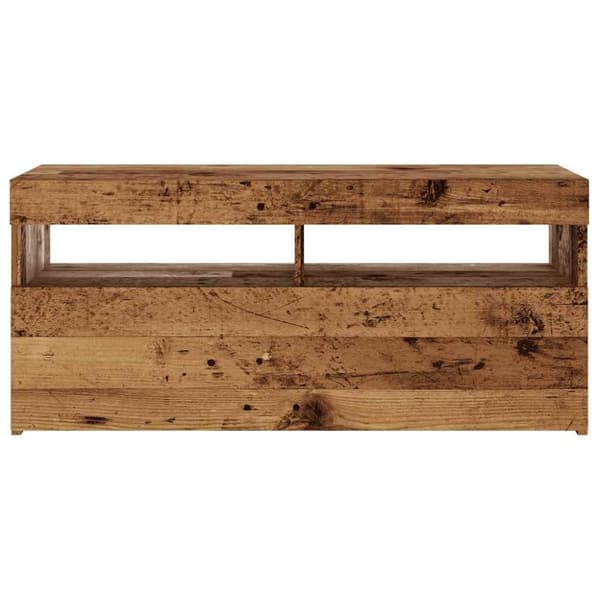 vidaXL TV-benk med LED-lys gammelt tre 90x35x40 cm konstruert tre