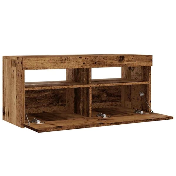 vidaXL TV-benk med LED-lys gammelt tre 90x35x40 cm konstruert tre