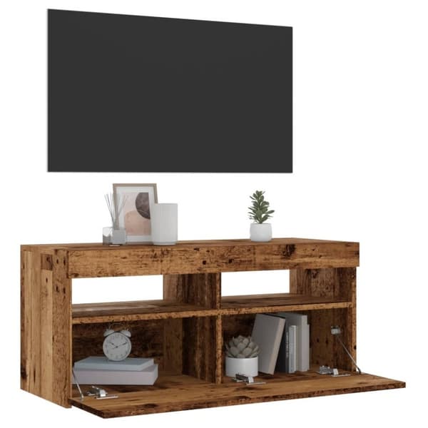 vidaXL TV-benk med LED-lys gammelt tre 90x35x40 cm konstruert tre
