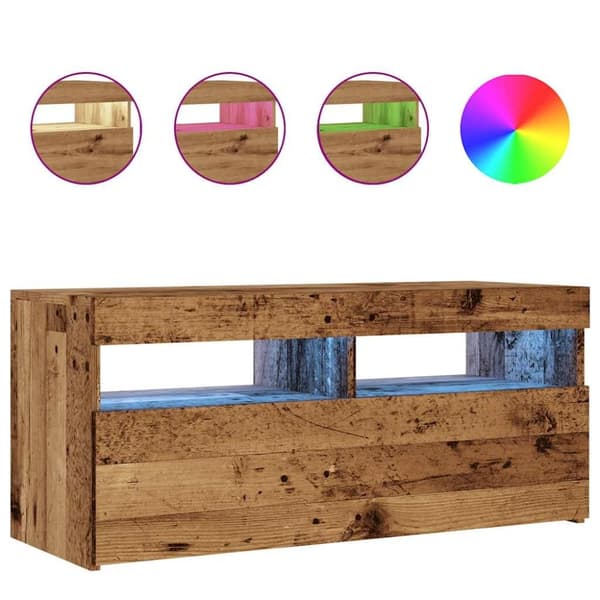 vidaXL TV-benk med LED-lys gammelt tre 90x35x40 cm konstruert tre